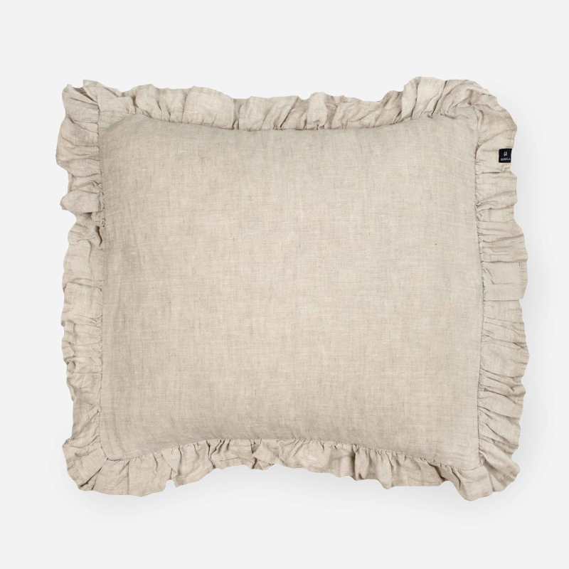 Preview: Volin Kissenhülle mit Volant aus naturfarbenen Leinen